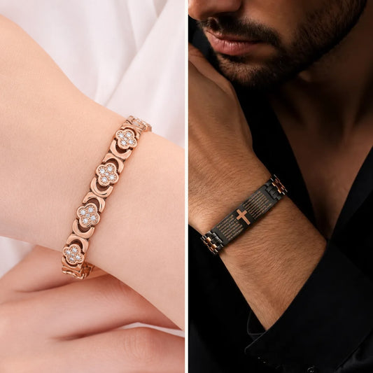 Kit pareja: Jecanori para ella y Pulsera Cristiana para él, puestas